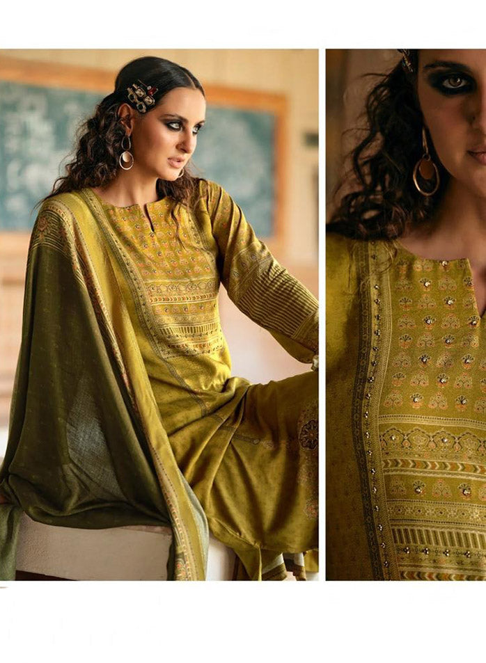 Mustard Viscose Pashmina Unstitched Winter Suit Dress Material for Women