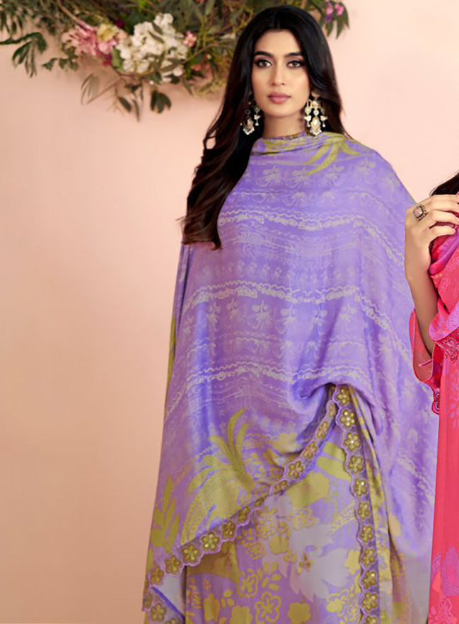 Purple Unstitched Pashmina Winter Salwar Suit Material for Women
