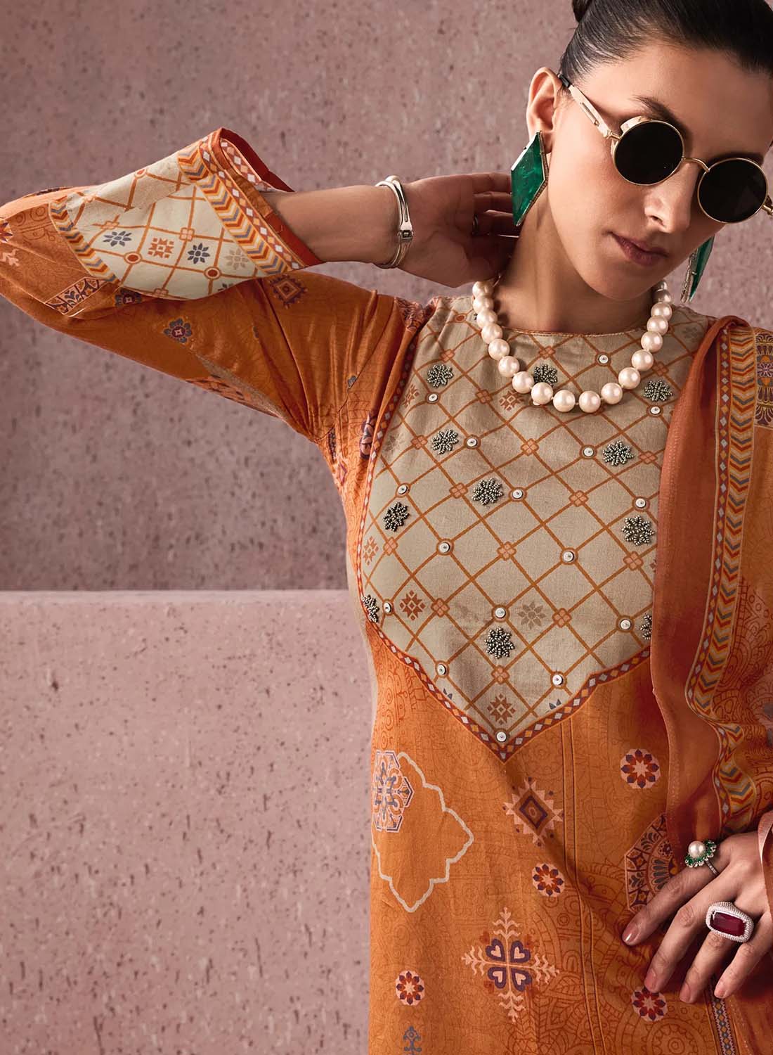 Unstitched Cotton Salwar Suit Dress Material with Muslin Dupatta
