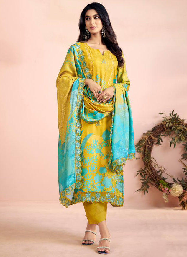 Unstitched Pashmina Winter Salwar Suit Material Printed with Embroidery