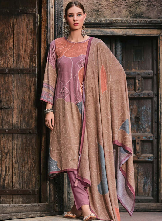 Mauve Winter Woolen Unstitched Suit Dress Material for Women