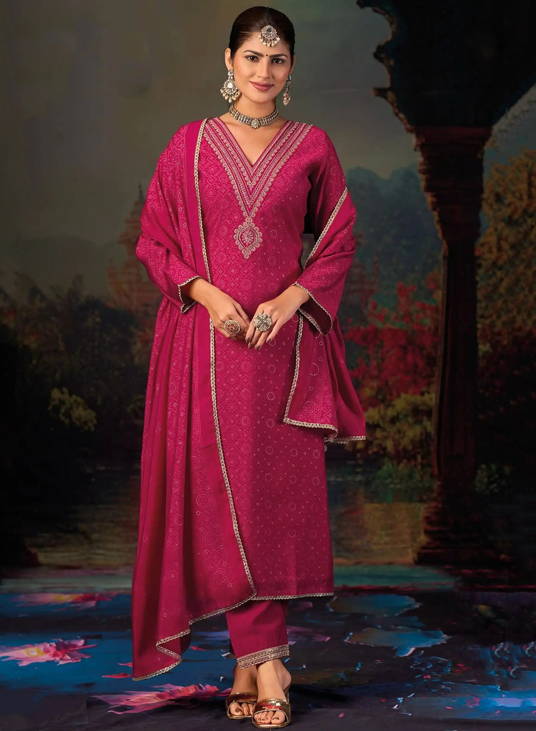 Party Wear Pure Muslin Silk Unstitched Suit Set Dress Material for Women