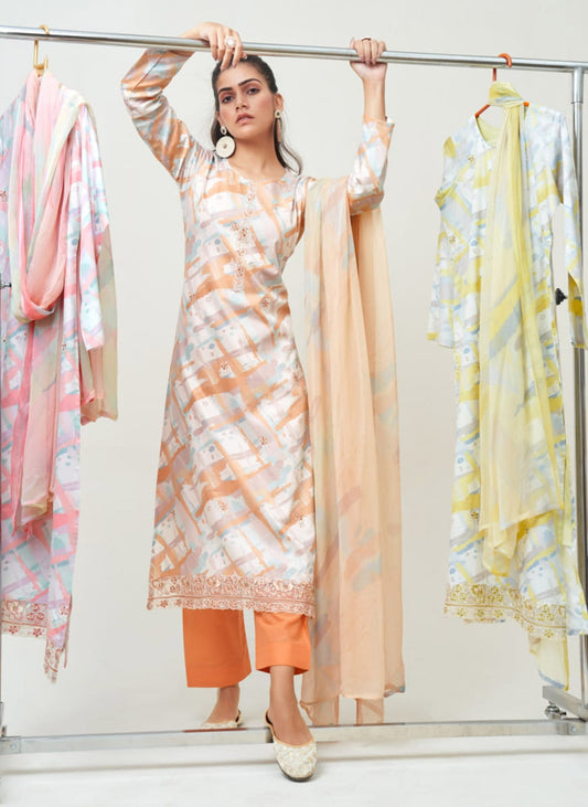 Women's Cotton Satin Unstitched Suit Material with Dupatta