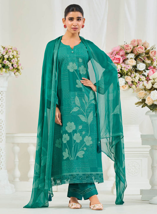 Unstitched Pure Lawn Cotton Salwar Suit Material with Embroidery