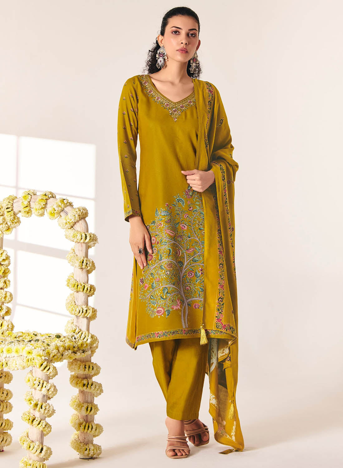 Pashmina Unstitched Winter Salwar Suit Set Material with Neck Embroidery