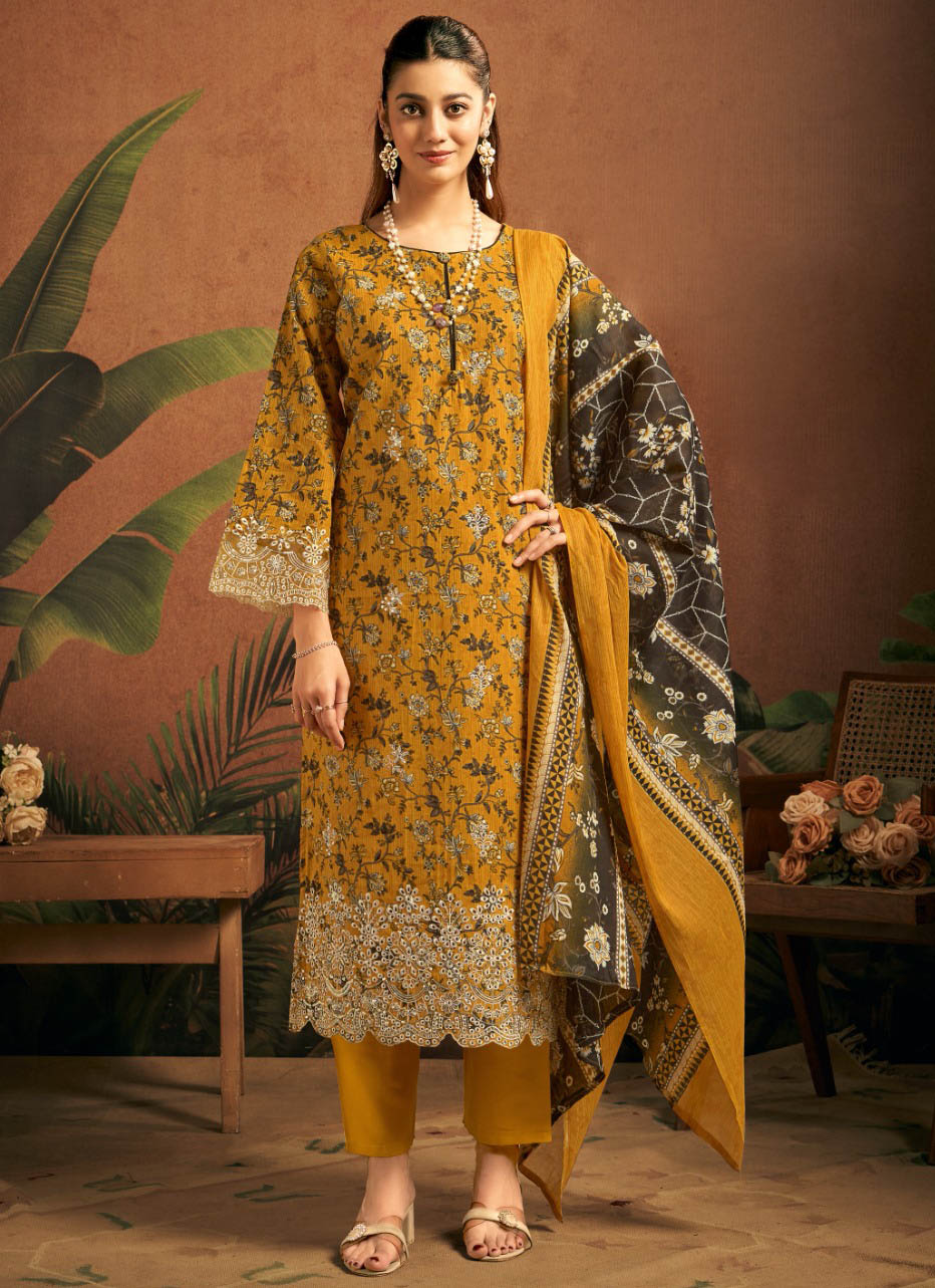 Women’s Pure Cotton Unstitched Salwar Suit Material with Embroidery