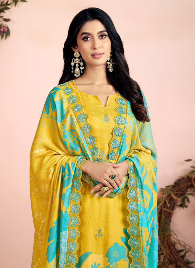 Unstitched Pashmina Winter Salwar Suit Material Printed with Embroidery