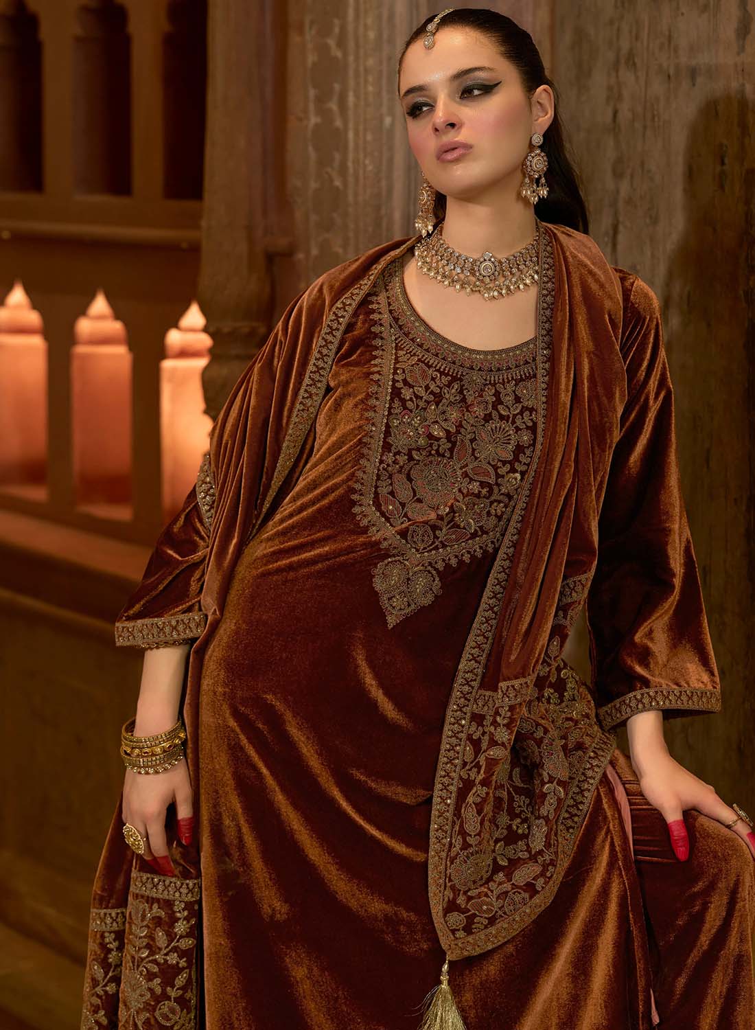 Party Wear Velvet Unstitched Salwar Suit Dress Material with Dupatta