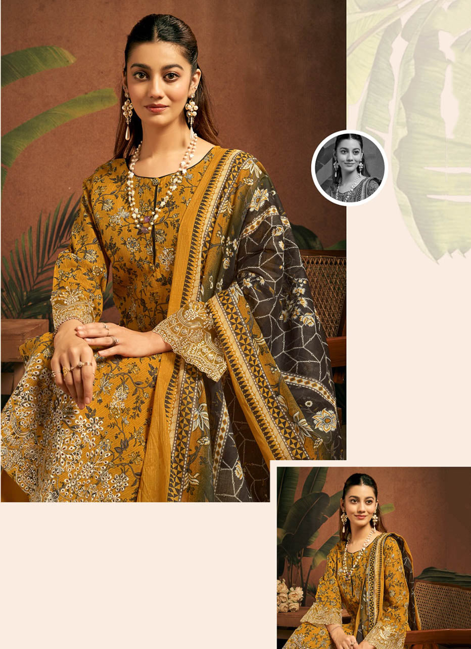 Women’s Pure Cotton Unstitched Salwar Suit Material with Embroidery
