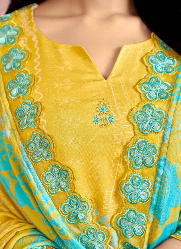 Unstitched Pashmina Winter Salwar Suit Material Printed with Embroidery