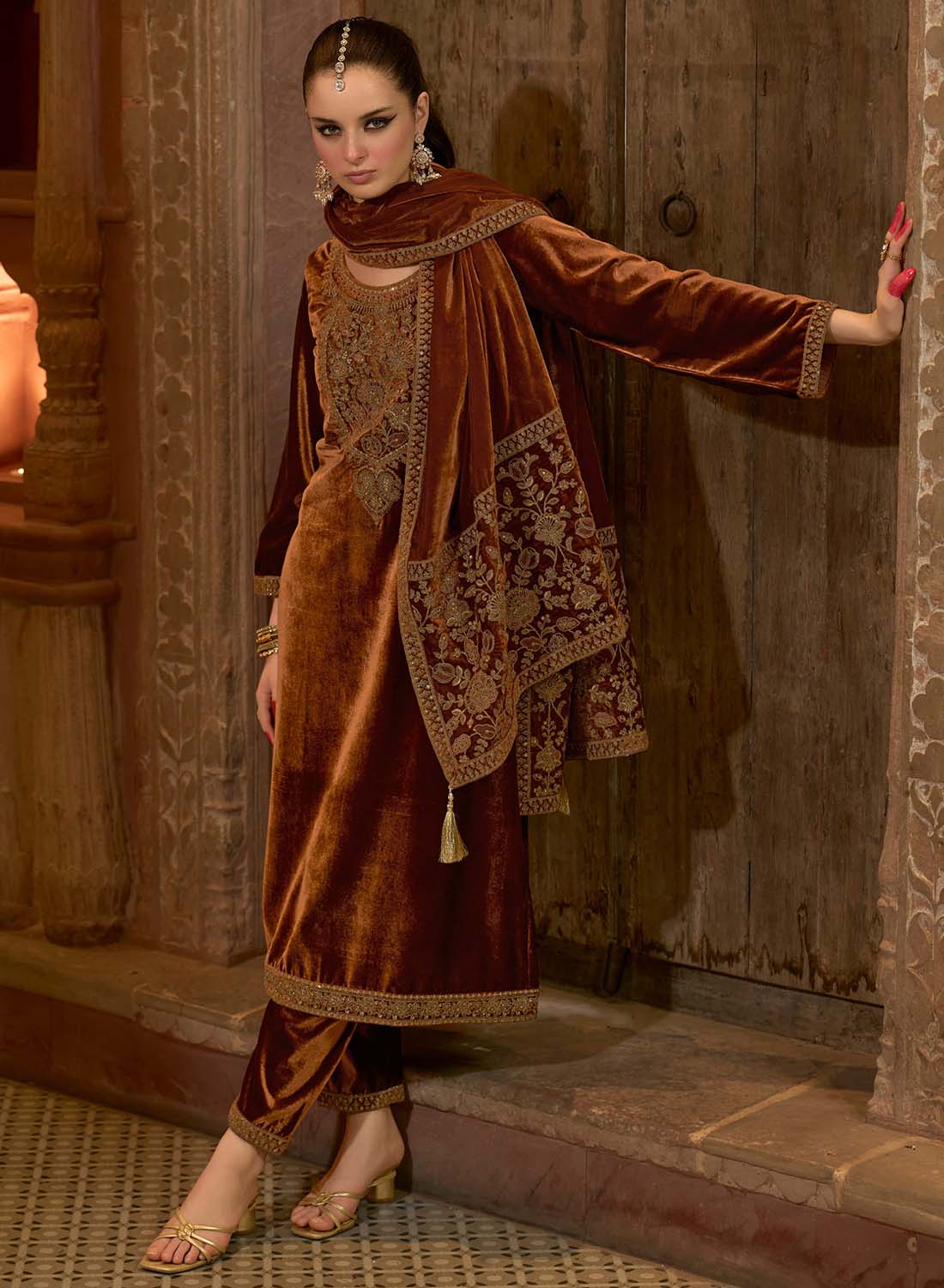 Party Wear Velvet Unstitched Salwar Suit Dress Material with Dupatta