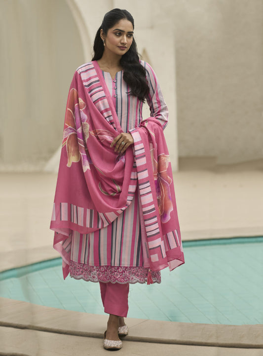 Kilory Pink Unstitched Cotton Salwar Suit Material with Fancy Work Kilory Trends