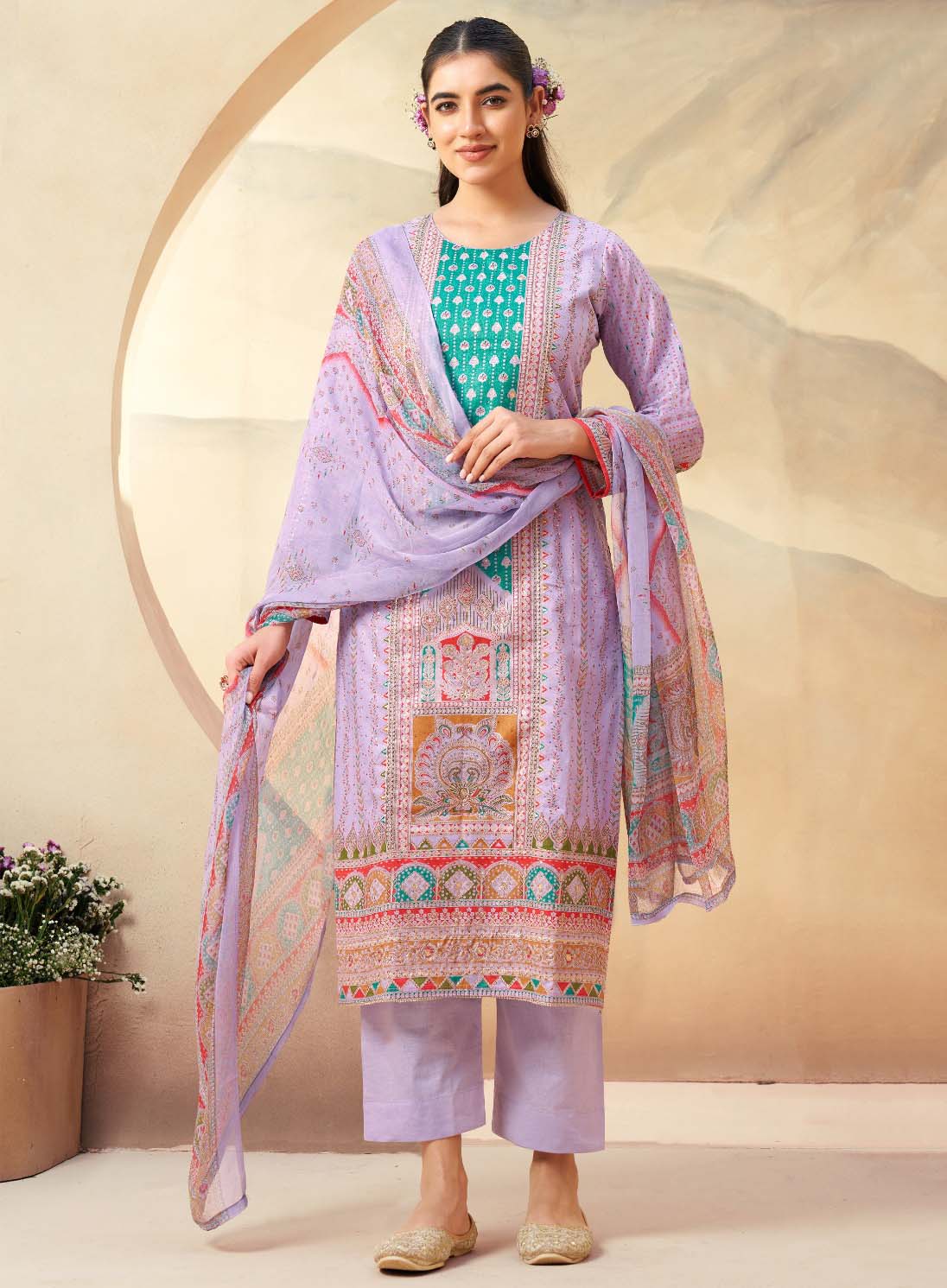Women's Pure Cambric Cotton Unstitched Suit Material with Zari Work