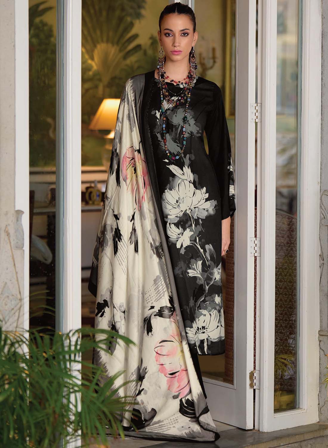 Black Pure Viscose Muslin Unstitched Suit Dress Material for Women