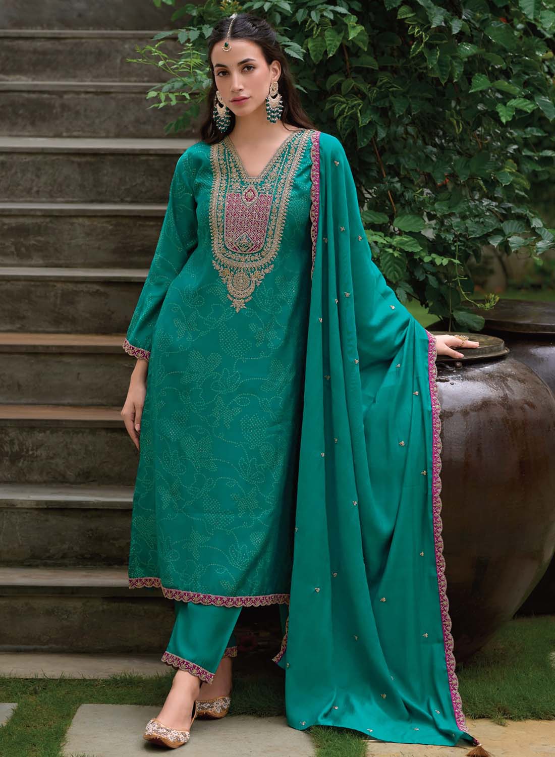 Women's Embroidered Party Wear Modal Silk Unstitched Suit Dress Material