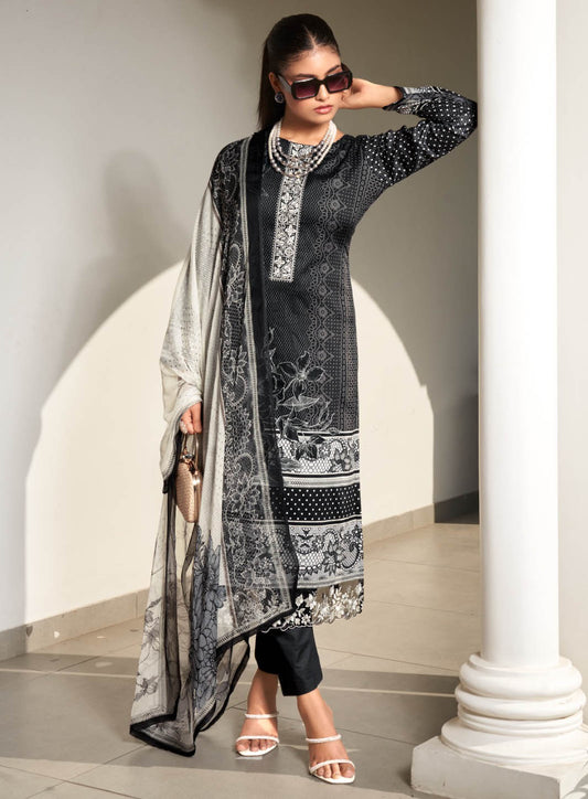 Black Cotton Satin Unstitched Salwar Suit Material for Women