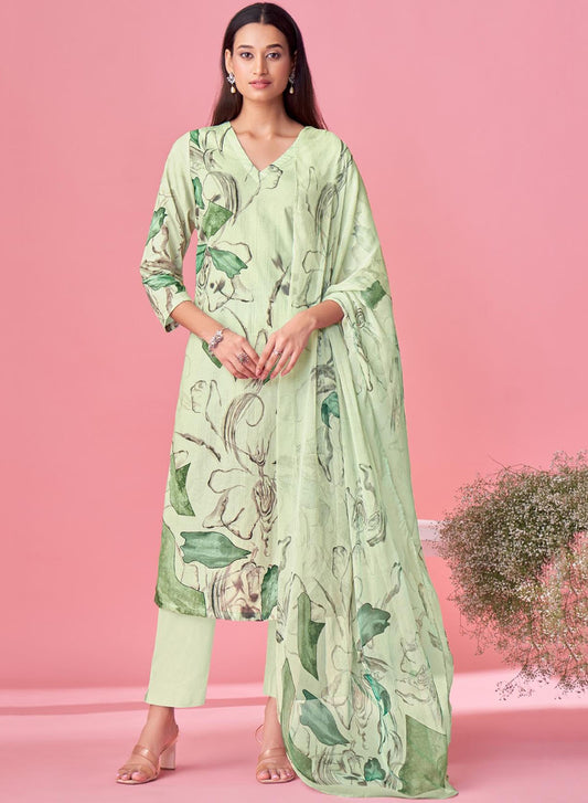 Green Pure Cotton Lawn Printed Unstitched Salwar Suit Dress Material
