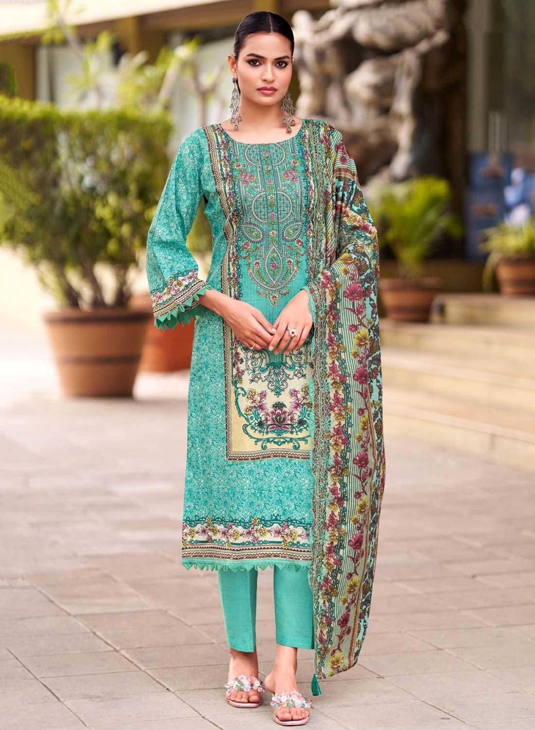 Pakistani Print Cotton Unstitched Suit Dress Material with Embroidery