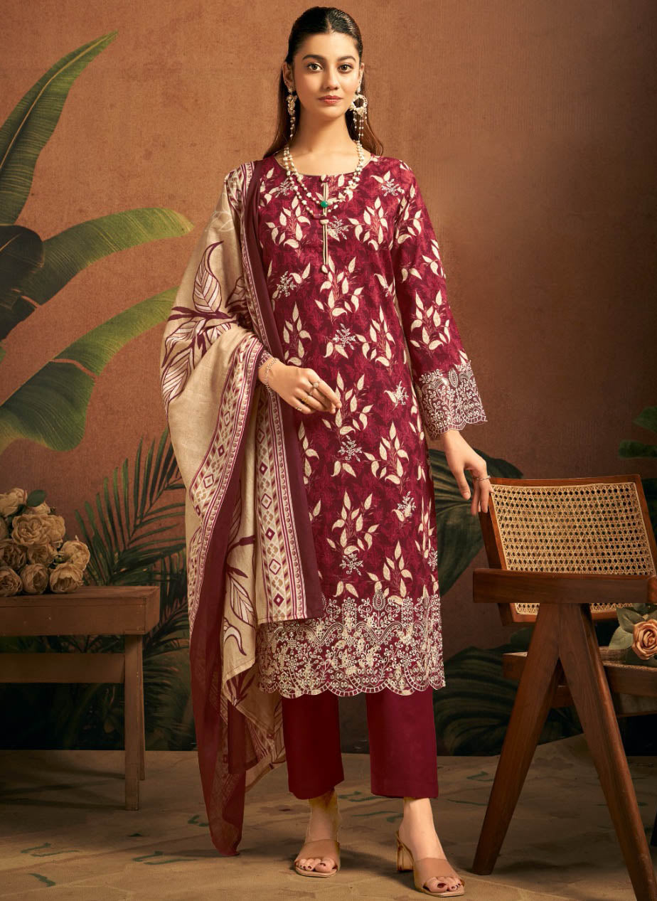 Pure Cotton Unstitched Salwar Suit Material with Embroidery for Women