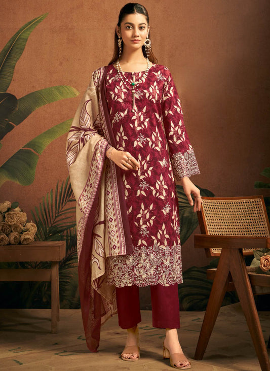 Pure Cotton Unstitched Salwar Suit Material with Embroidery for Women