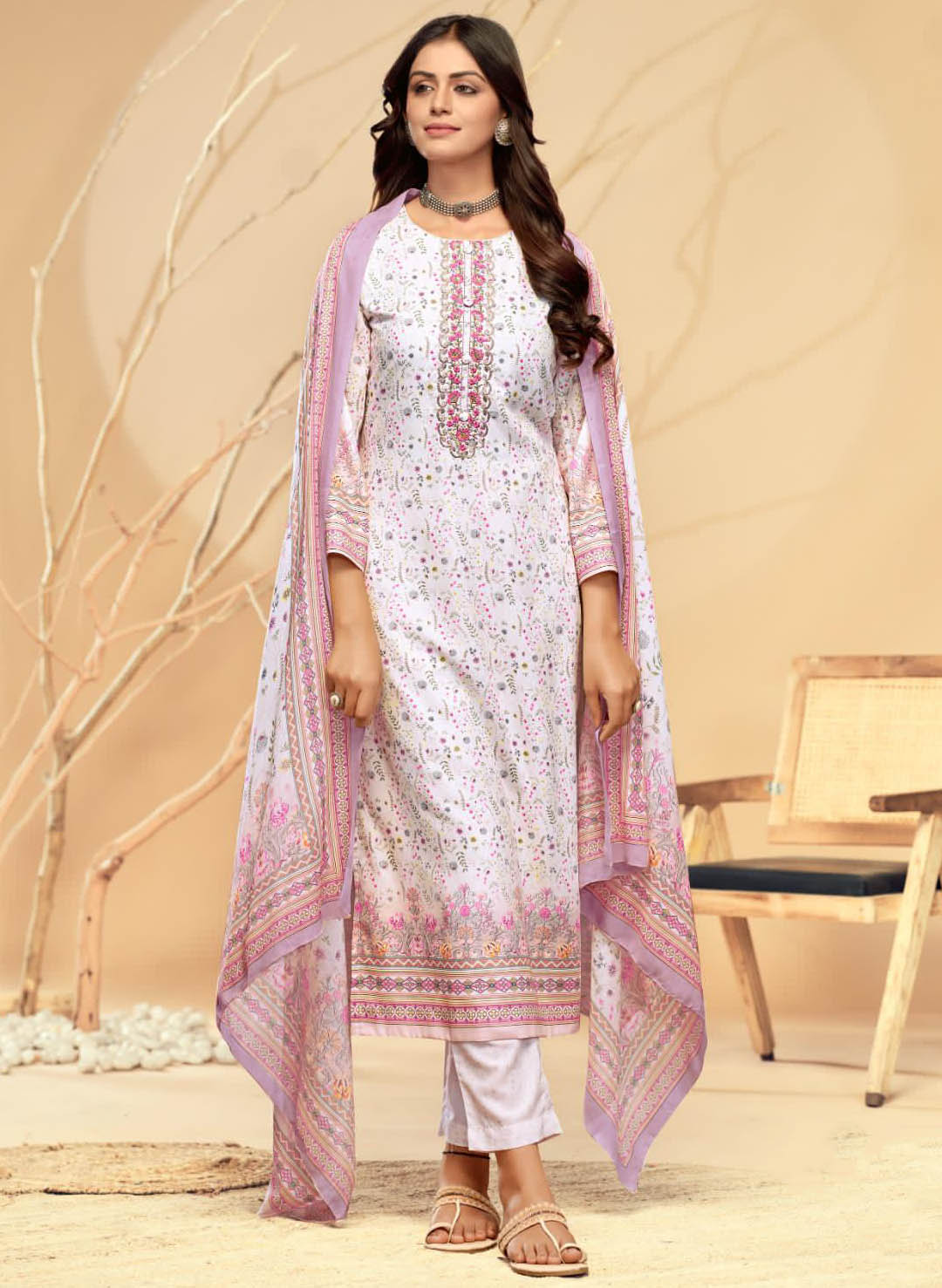 Pure Cotton Unstitched Suit Set Dress Material with Embroidery