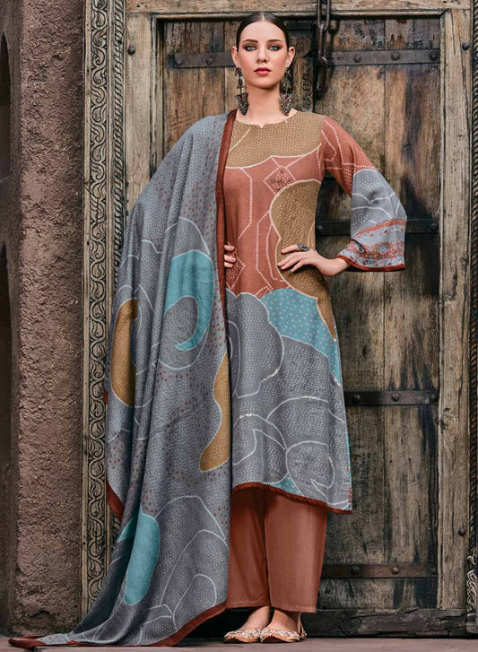 Grey Winter Woolen Unstitched Suit Dress Material for Women