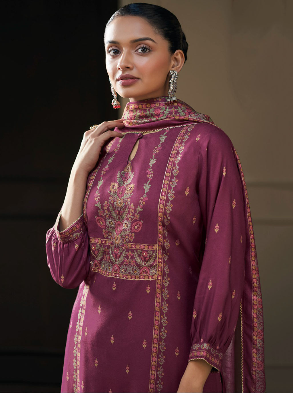 Ganga Pashmina Pink Unstitched Winter Suit Dress Material for Women