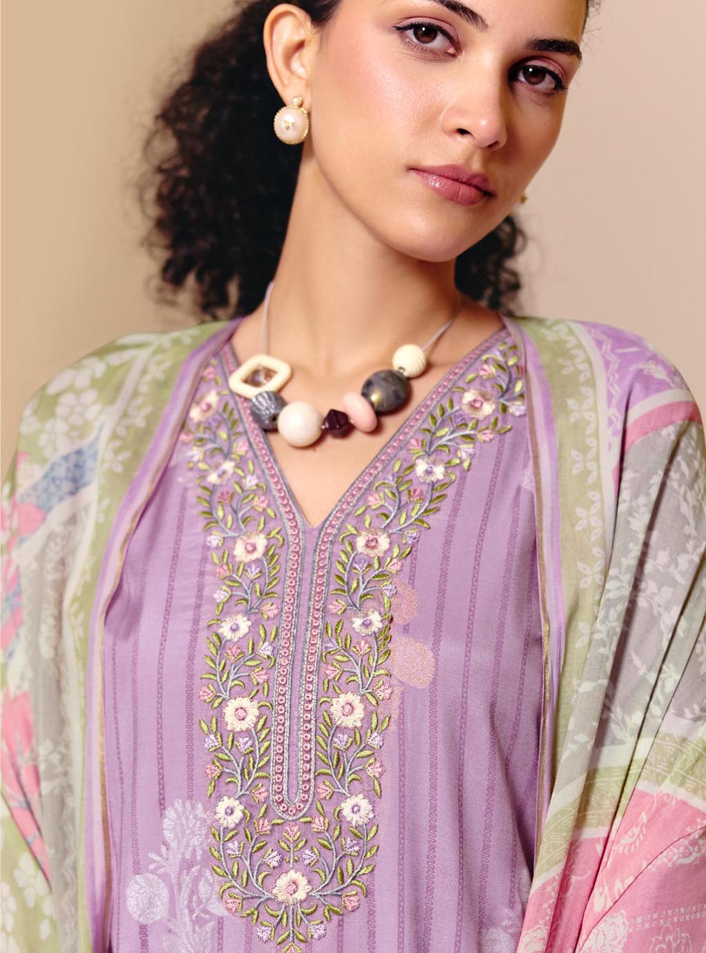 Party Wear Muslin Purple Unstitched Suit Material for Women with Embroidery