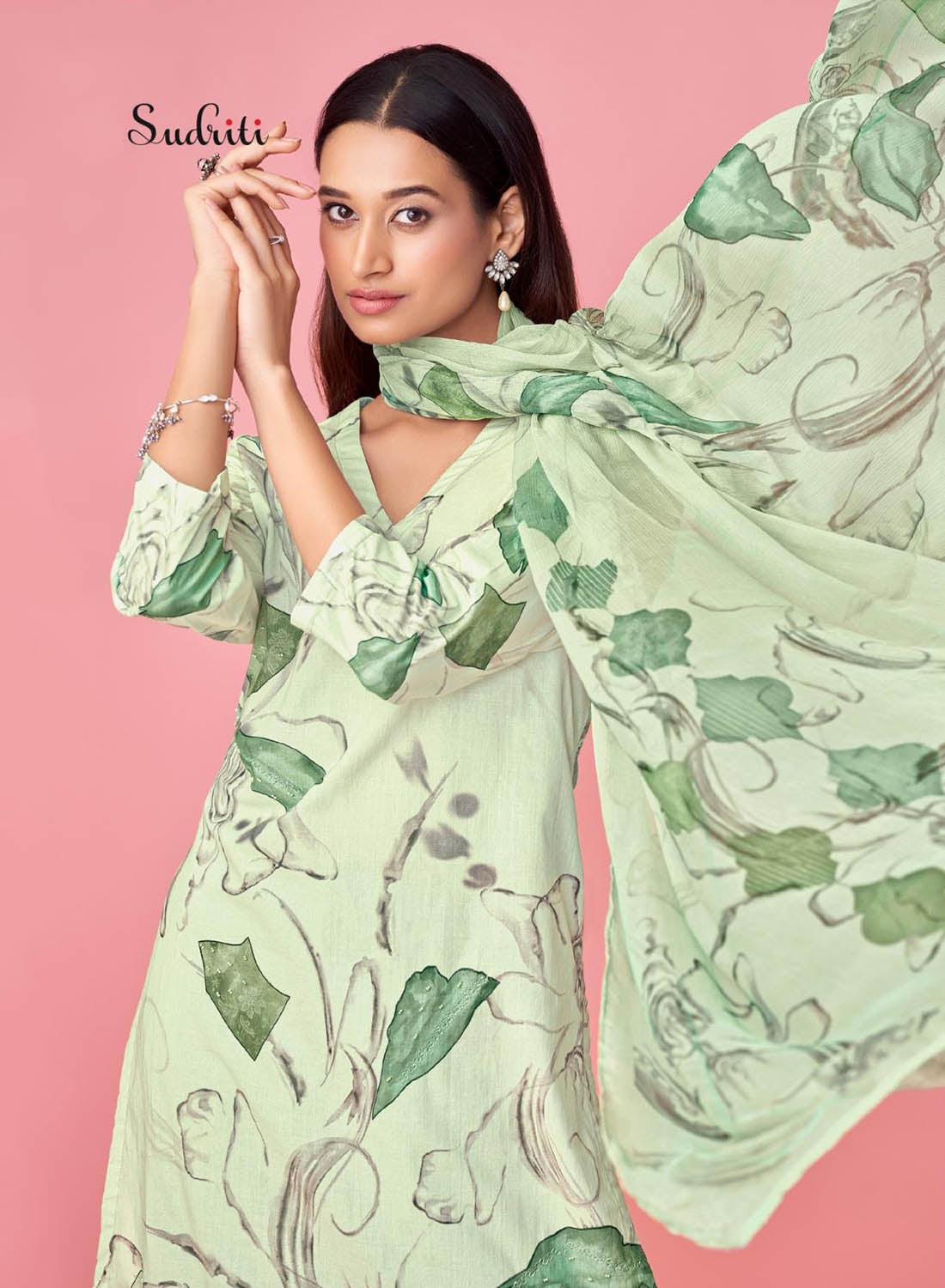 Green Pure Cotton Lawn Printed Unstitched Salwar Suit Dress Material