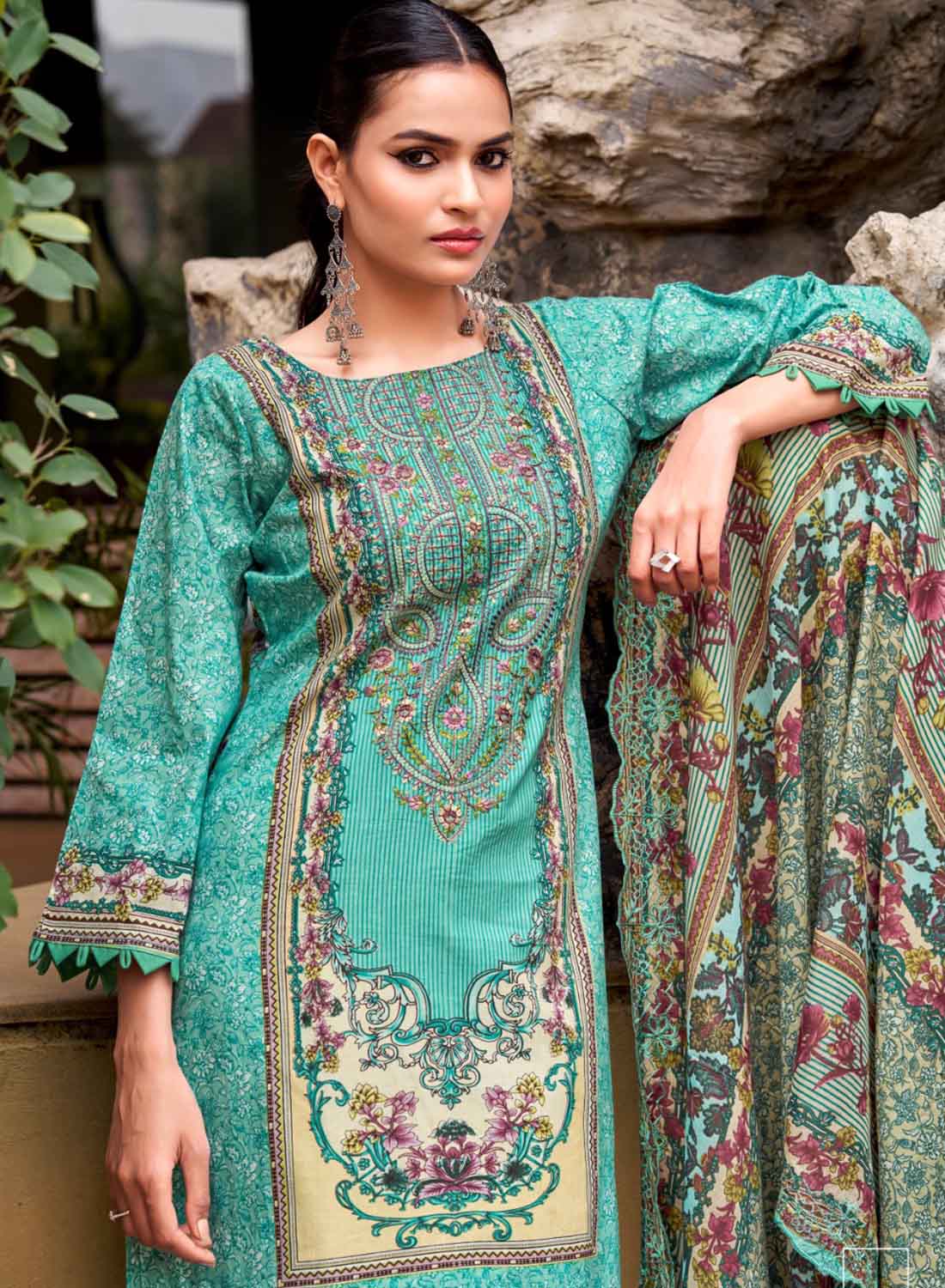 Pakistani Print Cotton Unstitched Suit Dress Material with Embroidery