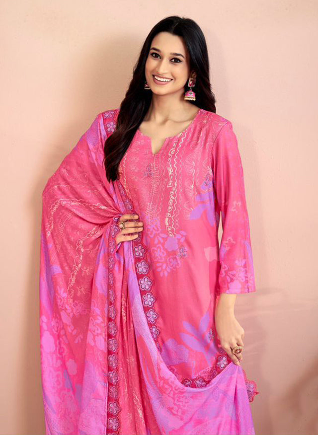 Pink Unstitched Pashmina Winter Salwar Suit Material for Women