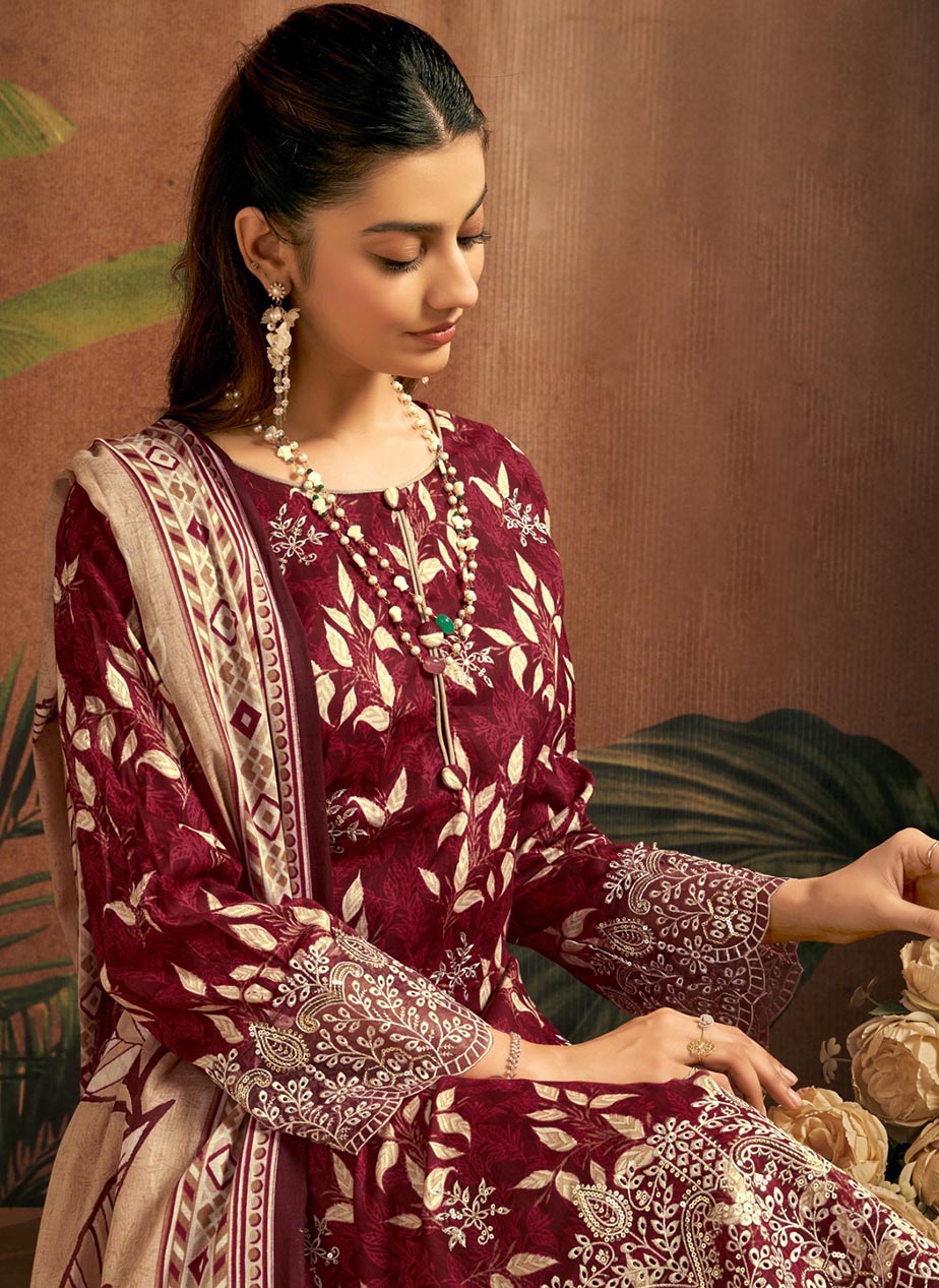 Pure Cotton Unstitched Salwar Suit Material with Embroidery for Women