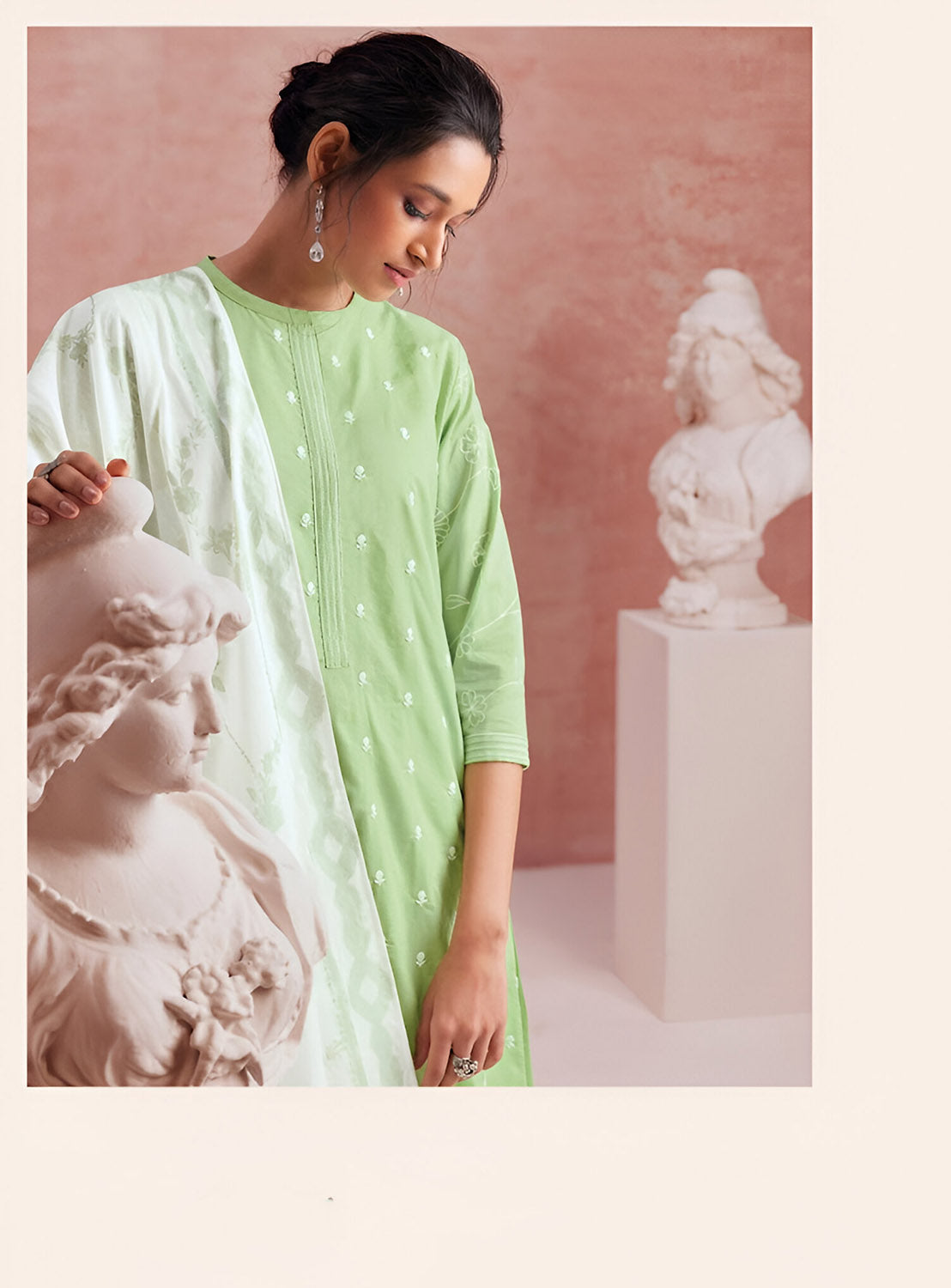 Pure Cotton Green Unstitched Suit Dress Material for Women Ganga