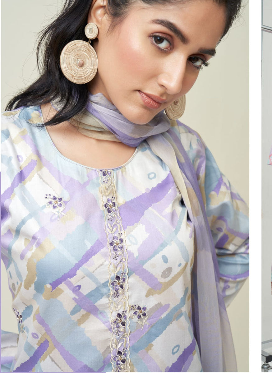 Women's Cotton Satin Unstitched Suit Material with Dupatta Set