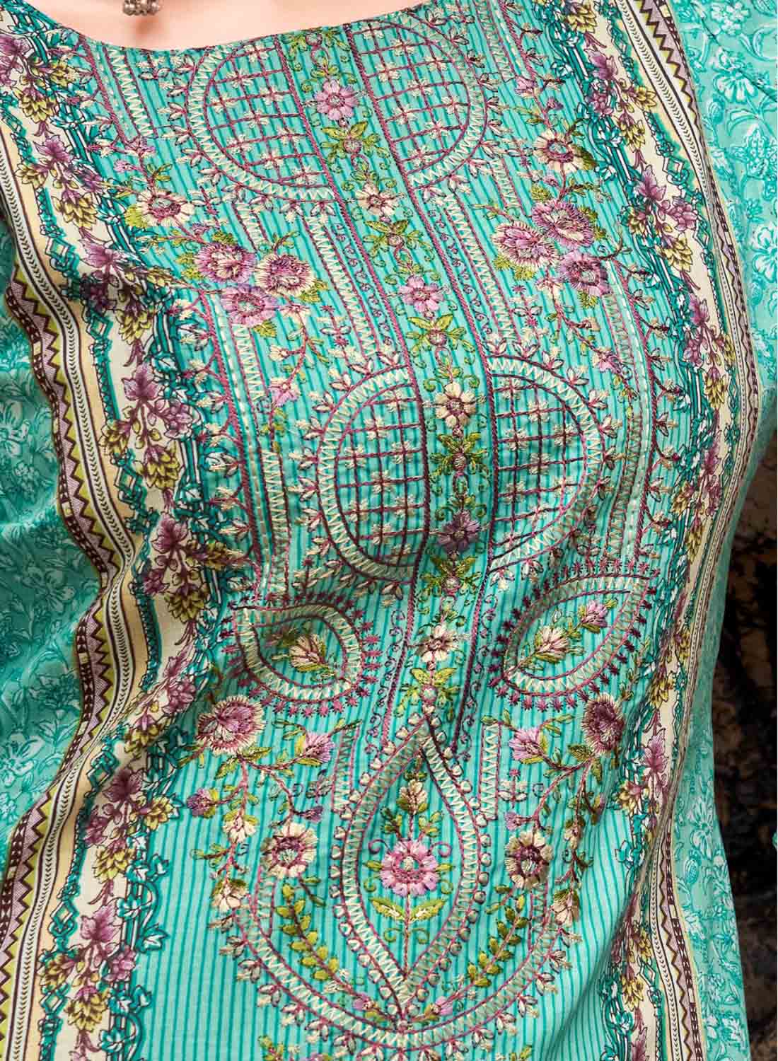Pakistani Print Cotton Unstitched Suit Dress Material with Embroidery