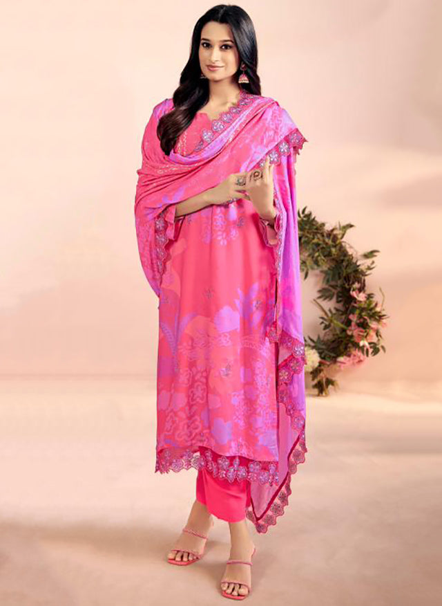 Pink Unstitched Pashmina Winter Salwar Suit Material for Women