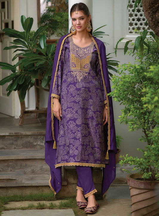 Women's Party Wear Modal Silk Unstitched Suit Material with Embroidery