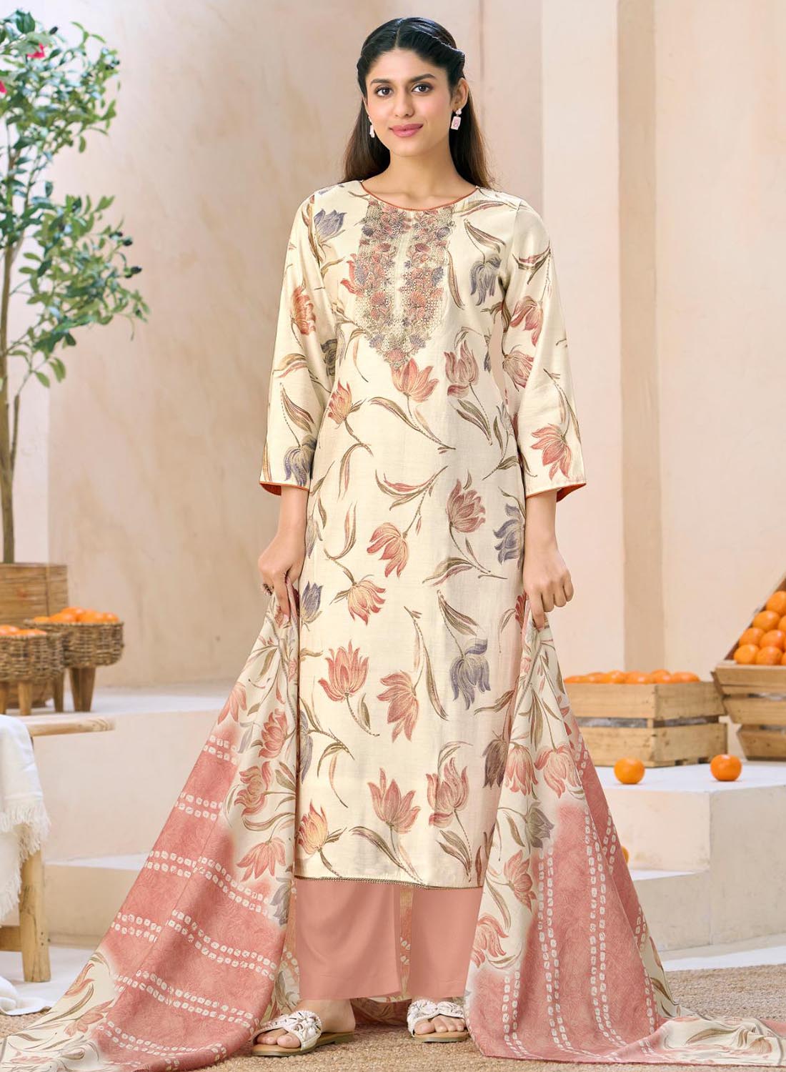 Premium Party Wear Modal Silk Unstitched Suit Material for Women