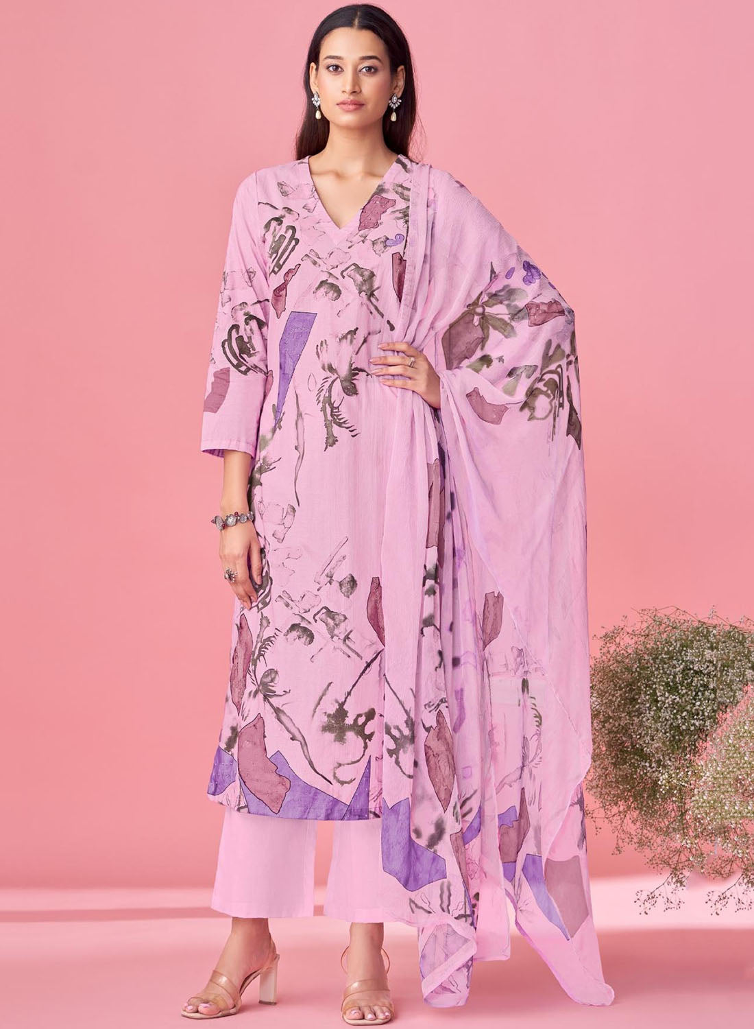 Pink Pure Cotton Lawn Printed Unstitched Salwar Suit Dress Material