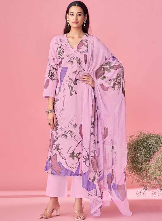Pink Pure Cotton Lawn Printed Unstitched Salwar Suit Dress Material
