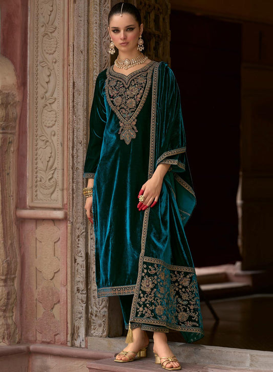 Party Wear Velvet Unstitched Suit Set Dress Material with Dupatta