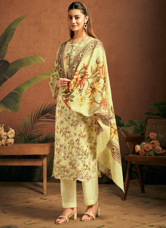 Designer Cotton Unstitched Suit Material with Embroidery for Women