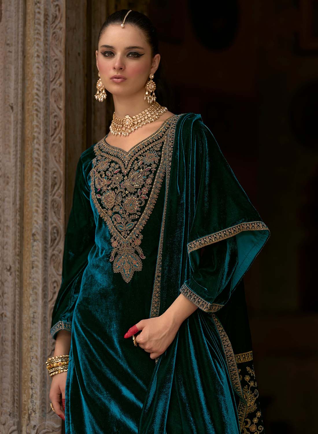 Party Wear Velvet Unstitched Suit Set Dress Material with Dupatta