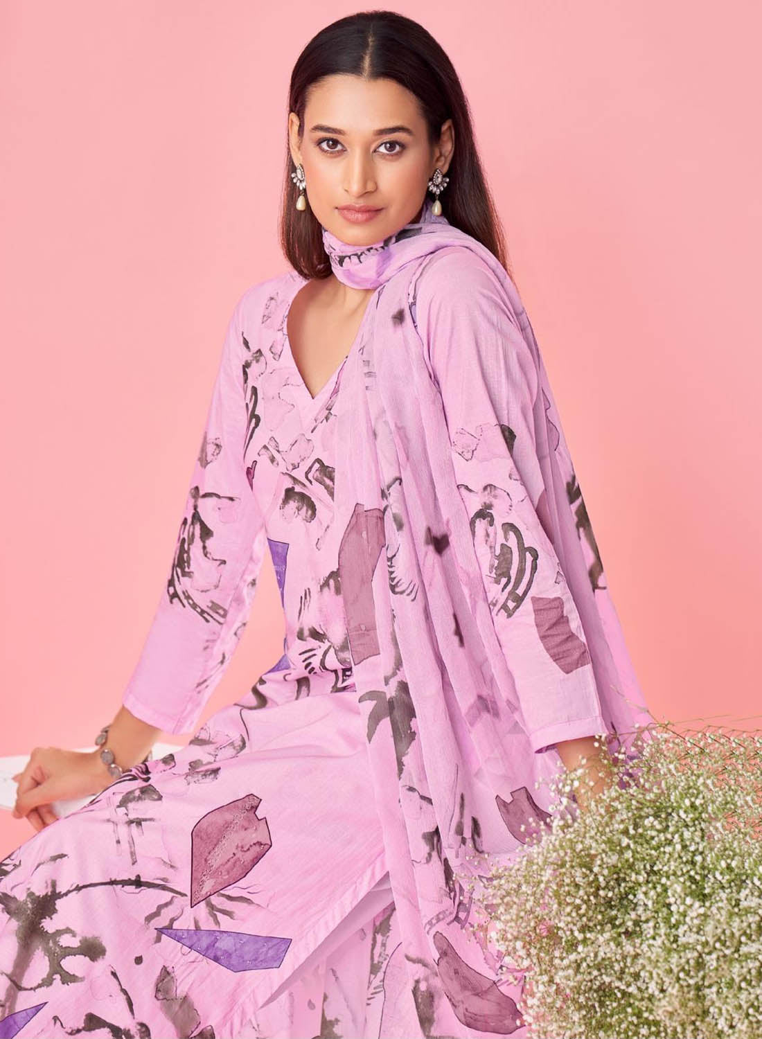 Pink Pure Cotton Lawn Printed Unstitched Salwar Suit Dress Material