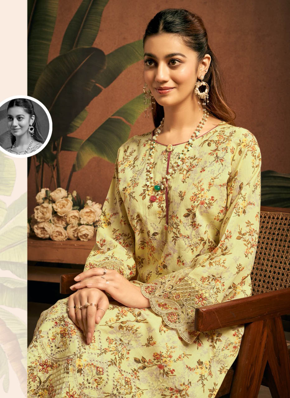 Designer Cotton Unstitched Suit Material with Embroidery for Women