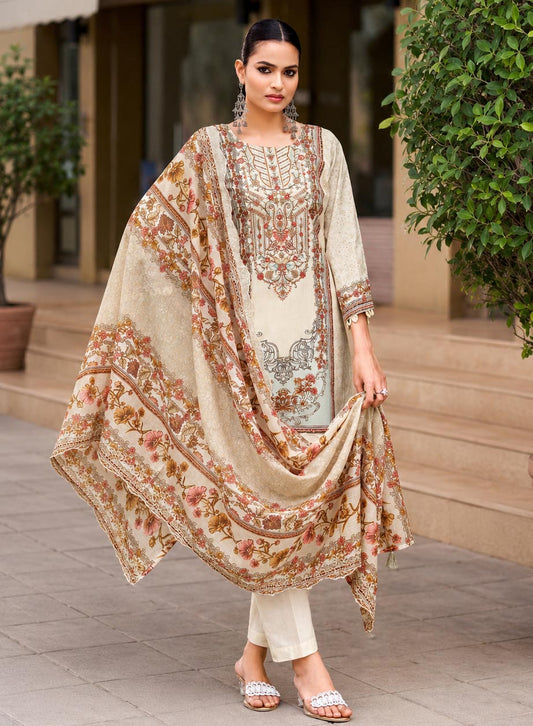 Pakistani Print Cambric Cotton Unstitched Suit Material with Embroidery