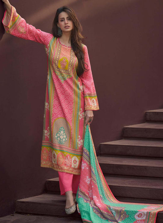 Mumtaz Arts Printed Lawn Cotton Unstitched Salwar Suit Material for Women