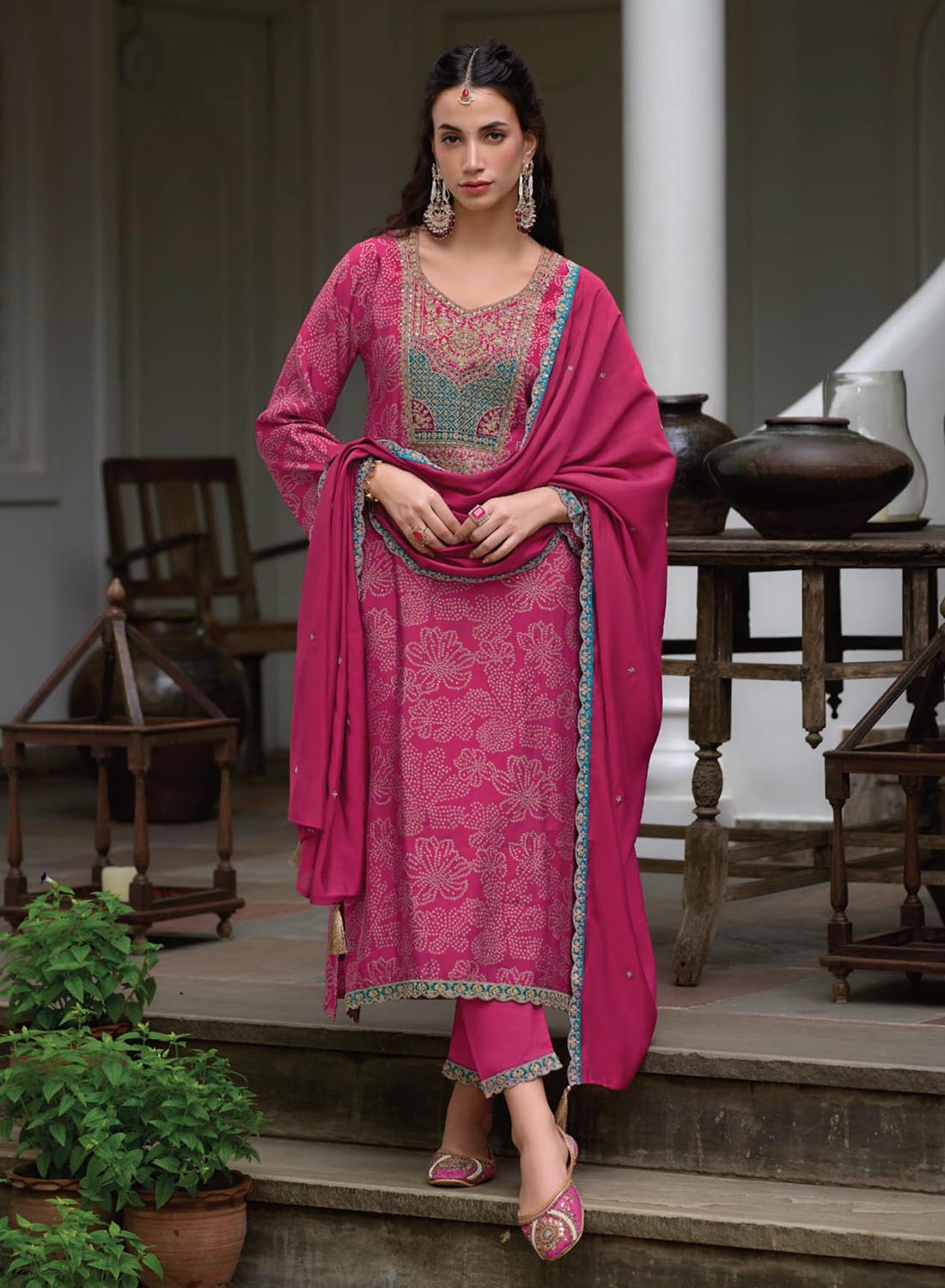 Pink Party Wear Modal Silk Unstitched Suit Material with Embroidery