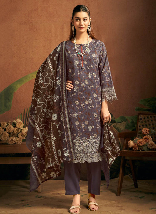 Pure Cotton Unstitched Suit Set Dress Material with Embroidery