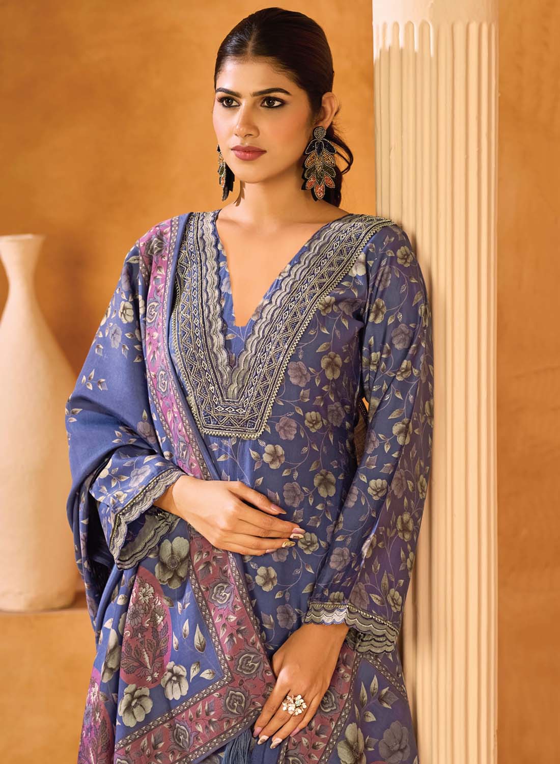 Party Wear Muslin Silk Unstitched Salwar Suit Dress Material with Dupatta